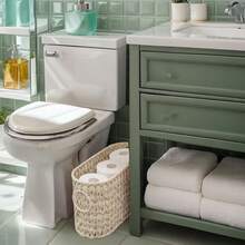 Toilet Paper Storage Woven Basket Organizer For Narrow Bathroom RV, Large Narrow Toilet Paper Storage Holder Basket For 9 Mega Rolls, Waterproof & Free Standing (Cream White) - 白色 - 查看 1
