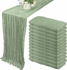 12 Pack Boho Gauze Table Runner - 35x72 Inch Rustic Cheese Cloth Long Table Runner For Wedding, Bridal Shower, Birthday Party Decor (Dusty Sage Green) - 綠色 - 查看 1