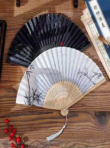 Eventail à main style chinois avec franges pour l'été, eventail pliant rétro Hanfu pour hommes, femmes, enfants, danse, fournitures scolaires, rentrée scolaire