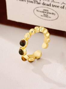 1pc Tiger Eye Stone Ring With Crushed Silver Design, Unique Classy Minimalist Jewelry, Accessory Gift