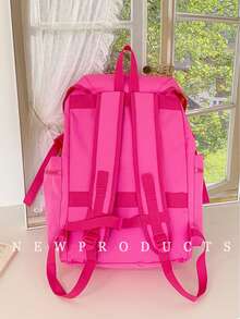 1 件 Low Tea 纯色尼龙背包，女士休闲学院风时尚背包，顶部单手提设计，翻盖开合，可调节肩带，适合单/双肩背，适合作为女性旅行礼物，适合通勤、户外、旅行、徒步旅行 - 玫紅色 - 查看 6