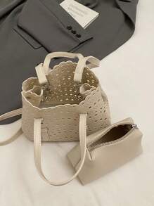 2 piezas Bolso de hombro tipo tote con diseño calado y bolsillo interior de moda