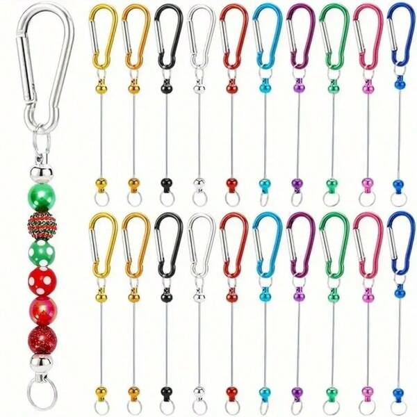 10pcs Trending Multi-Color Keychain Carabiner Clips, Random Color, Jewelry Making DIY Materials Package For Beading, Silicone Beads, Focus Beads