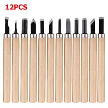 6-12pcs High Manganese Steel Engraving Knife With Wooden Handle Professional Handmade Wood Carving Chisel Tools Kit Carving Accessories