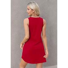 OFEEFAN Womens Summer Dresses 2025 V Neck Sleeveless Sundresses With Pockets Beach Vacation Clothes Floral/Plain - B Plain Red - 查看 5
