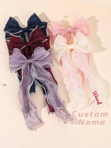 1pc Custom Hair Bow Mesh Ribbon Bow Elegant Hair Barrette Bow Hair Clip With Long Tail Accessory For Girls Kids Teens Vacation Daily Party Festival Hair Accessory Back To School - Multicolor - View 2