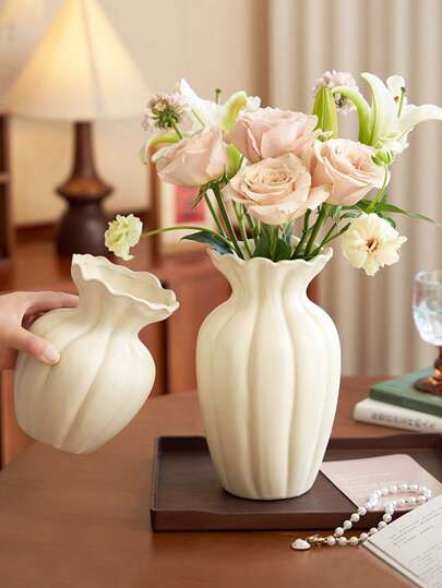 1pc Ceramic Vase, Crème Bohemian Desktop Flower Arrangement, Room, Home, Kitchen, Wedding, Dining Table, Office, Garden, Outdoor ation, Home Room Vase Glass view 3