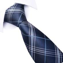 AlanKing 1 套格子领带、口袋巾、袖扣礼盒，男士蓝色领带 8 厘米，适合节日、婚礼、工作男士领带 - HB216 - 查看 5