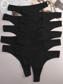 10 pièces Culotte-string sport minimalist confortable et respirante pour femme - Noir - Voir 1