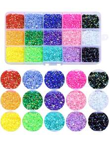 8900pcs/Box Nail Art Rhinestones, 15 Colors 3mm Flat Round Resin Rhinestones, Shiny DIY Nail Decoration Accessories Nails - Multicolor - View 2