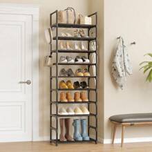 10-Tiers Shoe Rack For Cloest, Tall Shoe Organizer For Entryway Bedroom Hallway, Shoe Storage Large Capacity For 20-24 Pairs Of Shoes And Boots, Narrow Metal Shoe Shelf With Hooks