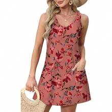 OFEEFAN Womens Summer Dresses 2025 V Neck Sleeveless Sundresses With Pockets Beach Vacation Clothes Floral/Plain - 花香 30 - View 2