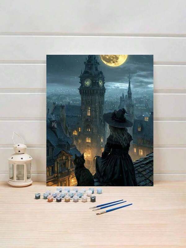 1 Set Cat & Girl Art DIY Digital Painting Kit, Handcraft For Adults, Unframed Art Painting Set For Bedroom Decor And Wall Art, Simple & Fun Painting Process Without Drawing Skills, Fulfill Your Artist Dream, Immerse In The Colorful World, Every Stroke Is Self-Expression, Best Gift For Family And Friends, Holiday Gift, 40*50CM Size