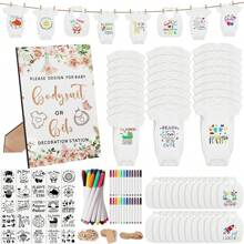 201 Pcs Baby Shower Set Baby Shower Game Sign Baby Bib Bodysuit White Baby Bib Newborn Bodysuit Baby Shower White Decorating Kit(Green)