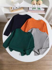 4pcs Kids Long Sleeve T-Shirts, Lightweight, Spring/Autumn, For Boys & Girls, Fits Age 4-12 Years