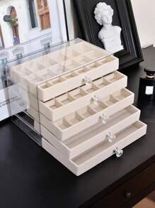 1pc Jewelry Box, Hairpin, Brooch, Jewelry Box, Dustproof Visible Jewelry Tray, Valentine's Day Cosmetic Storage Box, Jewelry Box, Five-Layer Desktop Drawer Jewelry Storage Box, Dressing Table Earrings, Women's Jewelry Display Storage Box With Drawer, Easy-To-Use Earring Storage, Suitable For Jewelry Lovers For Women Storage Organizer Travel Essentials Back To School Dormitory Storage