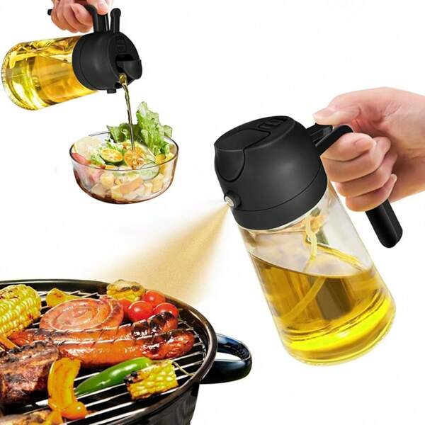 Oil Sprayer For Cooking, 16oz Olive Oil Dispenser Bottle - 2 In 1 Oil Dispenser And Oil Sprayer, Premium Oil Dispenser Bottle Spray And Pour, Oil Dispenser For Kitchen (Black)