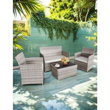 4-Piece Rattan Garden Furniture Set, Black Rattan Table And Chairs With White Cushions - Grey - View 3