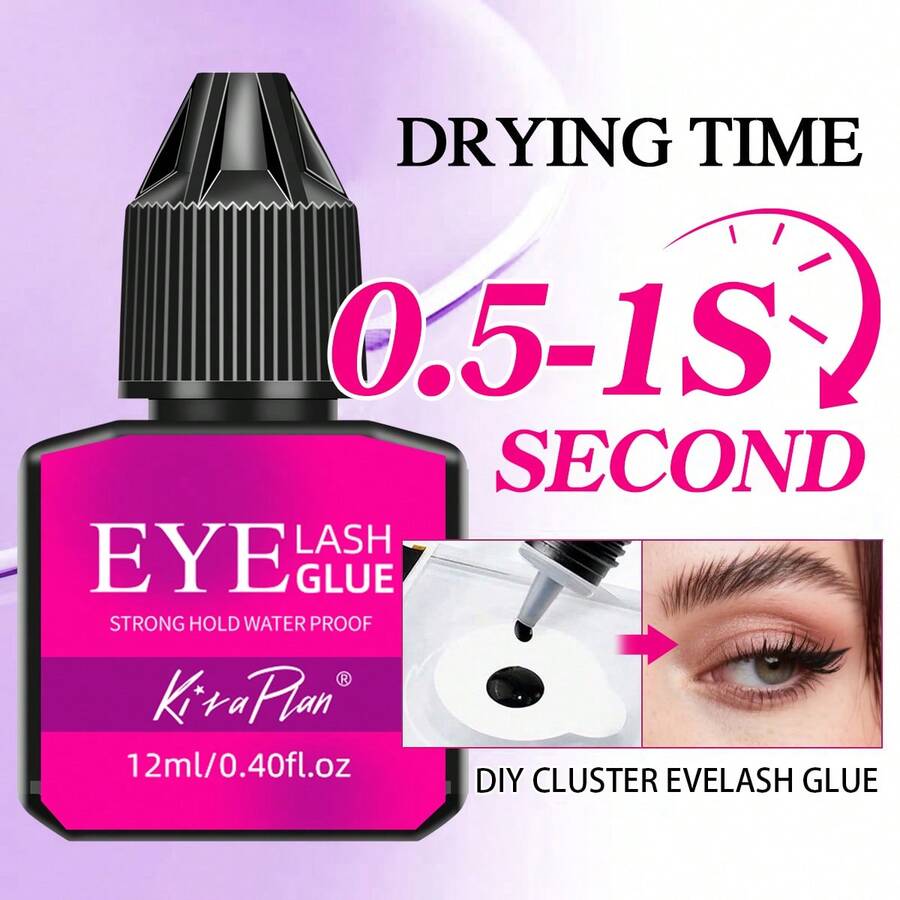 2pcs 5ml/12ml Eyelash Glue Eyelash Extension Supplies Black Lash Extension Eyelash Adhesive Strong Hold Drys In 0.5-1s With 6-7 Weeks Retention By Existing Beauty Lashes For Beginners To Use At Home And Cluster Lash DIY - 黑色 - 查看 1