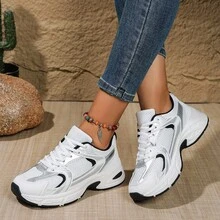 American Retro Contrast Color Running Shoes, Mesh Breathable, Thick Bottom Cushioning, Campus, Street, Daily Wear Template, Running Shoes To Grasp The Relaxation Feeling, 5cm High Casual Shoes - 黑色 - 查看 3