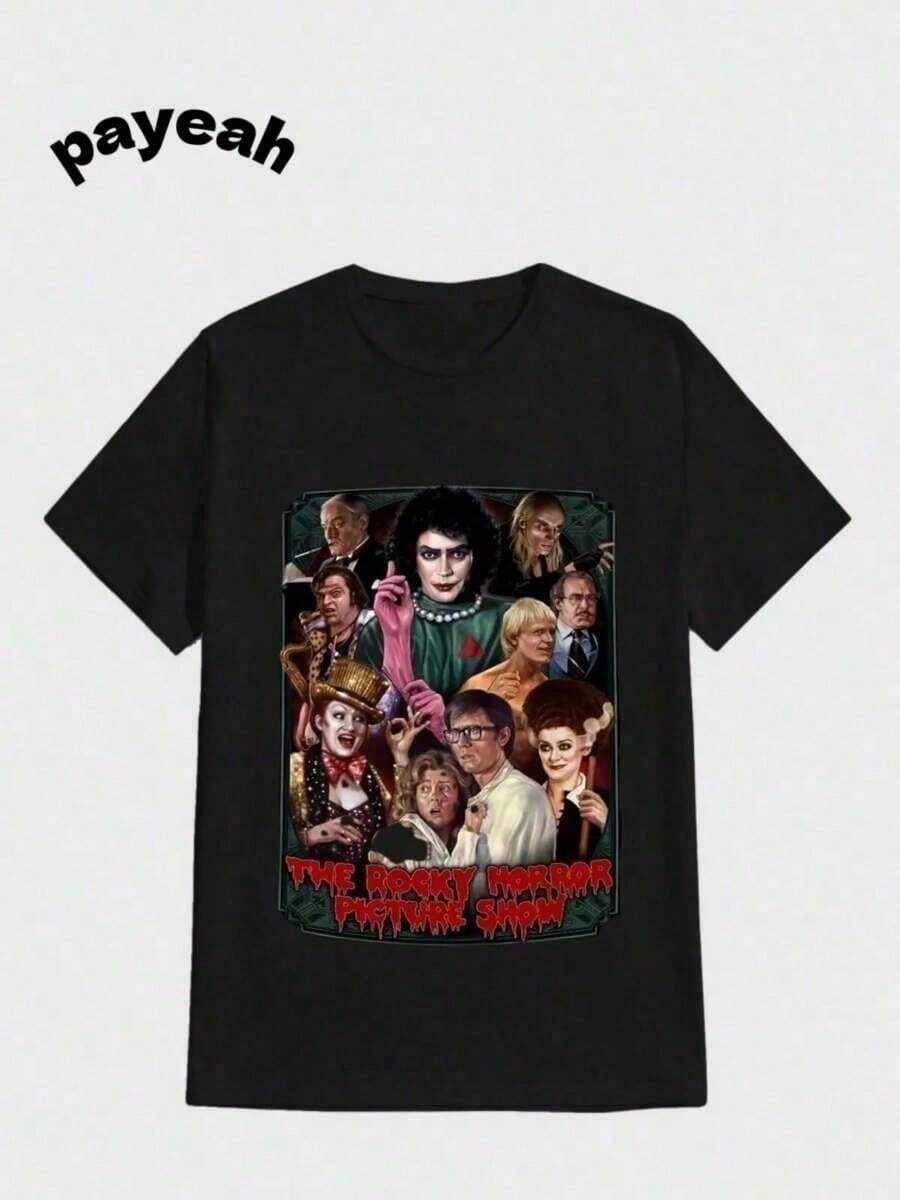 Payeah Rocky Horror Picture Show Art Giclée Casual Digital Print Pure Heavy 100% Cotton T Shirt Tee Summer - Black - View 1