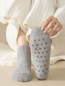 3双随机款柔软珊瑚色保暖防滑短袜，女士款，保暖内衬，适合室内、派对、INS风穿着，舒适保暖。 - 彩色 - 查看 3