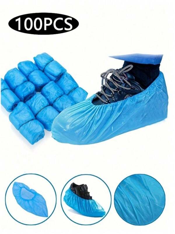 50pcs Disposable Shoe Covers And Boot Covers Waterproof, Non-Slip, Non-Slip Durable Boots And Boot Covers Equal Size (Transparent Blue) (CPE Plastic)