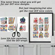 ELEWINS 12 ورقة من أغلفة الأكواب UV DTF لأكواب العزل 16 أونصة - أغلفة أكواب لتقدير المعلمين مقاومة للخدش والتحويلات الدائمة للزجاج والأكواب - تحويلات UV DTF سهلة الإزالة للأسطح الملساء