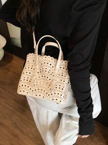 2 piezas Bolso de hombro tipo tote con diseño calado y bolsillo interior de moda