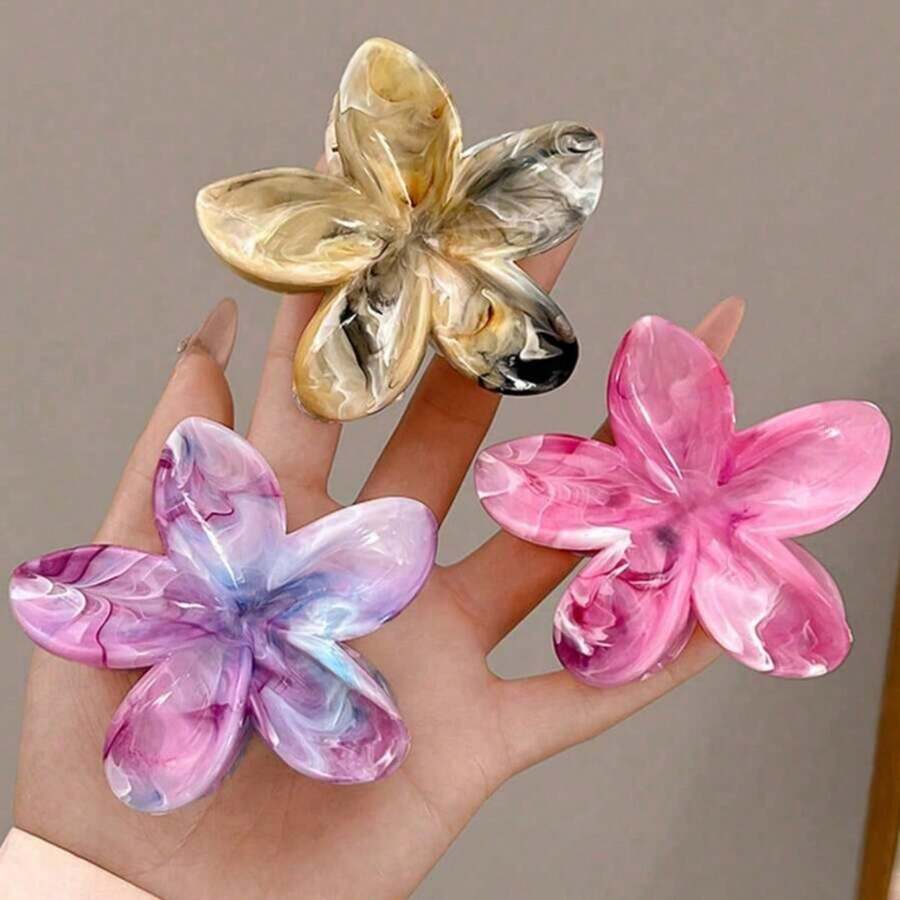 3pcs/1pc Women's Minimalist, Ombre Acrylic Flower Hair Claw Clips, Elegant Versatile Hair Accessories For Updo, Suitable For Holidays And Everyday Wear Flower Hair Clips Autumn Accessories Fall Winter For Vacation Outfits Woman - Multicolor - View 1
