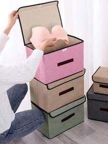 2pcs/Set Foldable Storage Box, Suitable For Bras, Socks, Underwear, Clothes, Pants, Blankets, Stationery, Toys, Books, Drawer Dividers, Jeans Drawer Organizer, Bedroom Accessories, Dust-Proof Lingerie Storage Box, Toy & Clothing Storage Box, Non-Woven Fabric Collapsible Storage Bin, Fabric Wardrobe Organizer, Clothes Storage Organizer, Home Decor, Space-Saving Organizer, Back To School - Multicolor - View 7