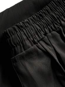 Mens Trousers Popular Casual Slim Fit Solid Color Pocket Cargo Pants Loose Wide Leg Straight Elastic High Waisted Pantalones - 黑色 - 查看 5