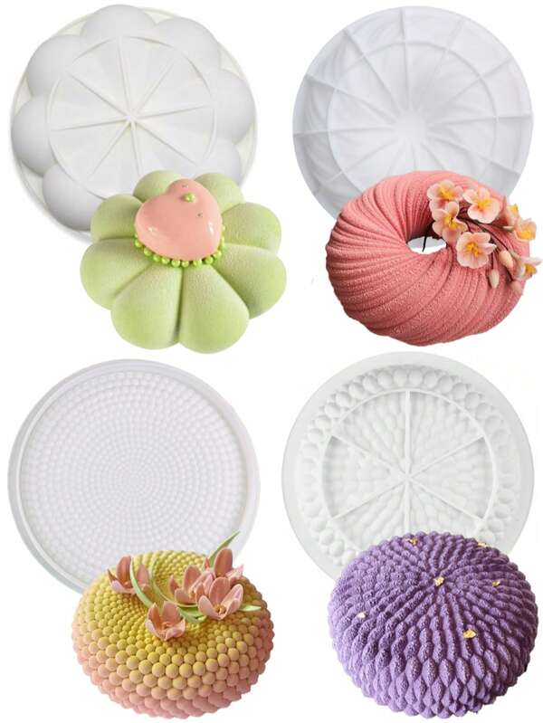 Silicone Mousse Cake Mold, Sunflower, Spiral, Pearl, St. Anne Flower Shaped Cake Mold, Baking Pastry Mold, French Dessert Cheesecake Round Non-Stick Cake Mold, Reusable And Washable Silicone Mold