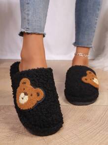 Chinelos Domésticos Femininos, Chinelos tipo Ursinho Fofo de Desenho Animado, Chinelos de Quarto, Chinelos de Piso, Chinelos de Carpete, Chinelos de Dedo Fechado, Sapatos Domésticos Casuais Femininos, Novos Chinelos Domésticos Femininos para Outono e Inverno