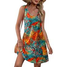 OFEEFAN Womens Summer Dresses 2025 V Neck Sleeveless Sundresses With Pockets Beach Vacation Clothes Floral/Plain - A Floral 07 - 查看 1