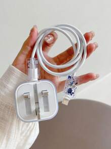 Set de 3 fundas protectoras para cable de datos y cargador, con patrón de flores azules estilo Reino Unido, adecuado para adaptador de carga rápida de 20W de Apple, accesorios de cargador para evitar que se rompa el cable, protector de cargador, accesorios para teléfono