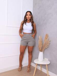 Traditional Denim Shorts With Elastic Waistband - Grey - View 7