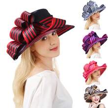 HIMESPORT [2025 新品上市] 优雅复古女士礼帽 - 红色和黑色拼布设计，婚礼茶会鸡尾酒配饰 | 软呢帽、宽边帽和遮阳帽款式 - 純色 - 查看 16