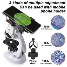 Mikroskop powiększający 1200x, klasyczny biały mikroskop z 3 regulowanymi poziomami powiększenia, edukacyjna zabawka STEM dla dzieci, odpowiednia jako oświecający prezent dla chłopców i dziewcząt