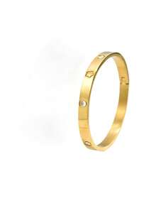 1 件/4 件时尚优雅简约不锈钢金色手链套装，饰有水钻、三叶草、心形钉子，18K 镀金，适合日常和派对佩戴 - 彩色 - 查看 12