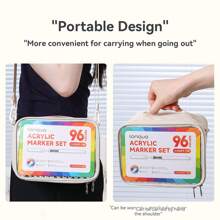 96/192/240色朗格丙烯马克笔，直接液体绘画专用马克笔，附赠布袋和礼盒，丙烯颜料笔套装，学生可使用美术绘画工具进行艺术创作，画笔可叠加颜色而不漏墨，返校季礼物，送给学生和朋友的礼物，圣诞节和新年礼物 - 彩色 - 查看 6