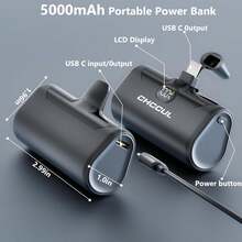 CHCCUL 迷你便携式充电器，5000mAh USB C 快速充电移动电源，LCD 显示屏小型电池组兼容 16/15/兼容三星/安卓等适合夏季假期户外旅行/露营和紧急备用移动电源礼物送给家人、朋友、生日电量显示 - 白色 - 查看 4