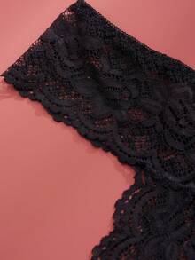 2 件时尚半透明镂空性感开裆内裤，女士柔软舒适日常内衣 - 黑色 - 查看 7