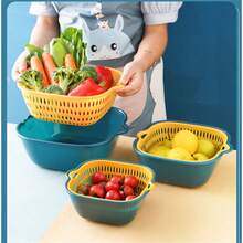 加厚双层沥水篮六件套洗菜盆厨房多功能客厅家用水果盆洗水果蔬菜篮微瑕 - 彩色 - 查看 5