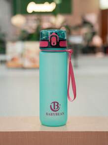 1pc 1000ml/750ml Outdoor Large Capacity Sports Water Bottle, 32oz/26oz, Direct Drinking Mouth Design, Handle Strap, Printed Logo, Plastic Portable Leak-Proof Screw Cap, Suitable For Hiking, Running, Cycling