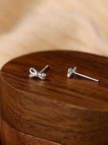 Pendientes tipo botón de mini arco de plata de ley 925 con circonita, elegantes y versátiles para uso diario, adecuados como regalo para el Día de la Madre, novia, Pascua, Día de San Valentín