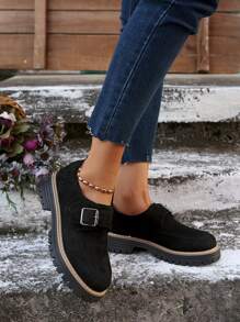 Niche Thick-Soled Mary Jane Flats, Round Toe Slip-On Leather Loafers For Women, Plus Size, Spring/Autumn New Fashion Versatile Oxfords