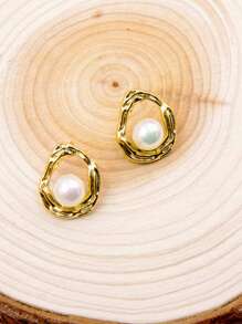 1 Pair Luxury Geometric Hollow Stud Earrings, Suitable For Daily Wear