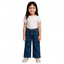 Calça Jeans Menina Wide Leg Infantil Pantalona Premium - Lavagem escura - Visão 7