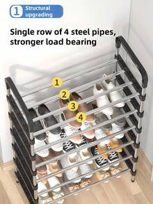 1pc Compact Metal Shoe Rack, Space Saver Shoe Storage Organizer, Minimalist Design, Sturdy, Fashionable, Easy Assembly & Disassembly, Portable, Suitable For Living Room, Bedroom, Entryway, Office, Home, Multi-Tier Storage, Holiday Gift